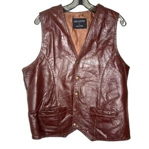 Kens Leather Patchwork Pigskin Vest Mens Large Brown Vintage Western Cowboy Bike